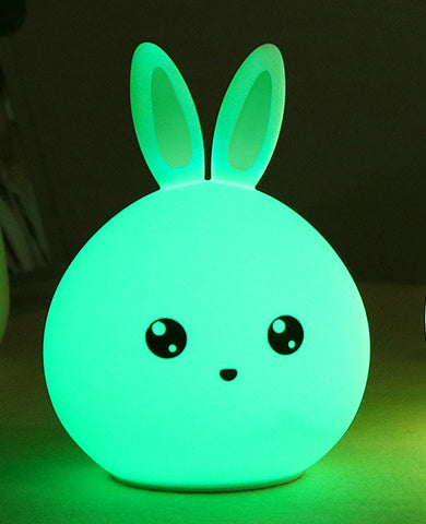 مصابيح ليلية لطيفة على شكل أرنب حيواني تعمل باللمس، مصابيح LED ملونة من السيليكون
