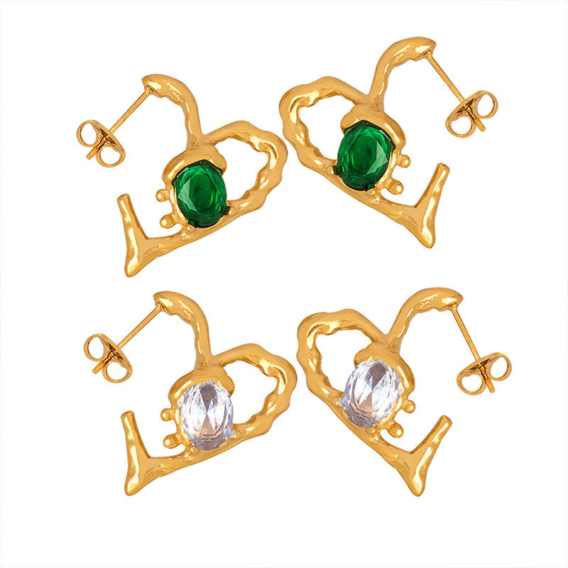 Women's Fashion Heart-shaped Glass Drill Earrings