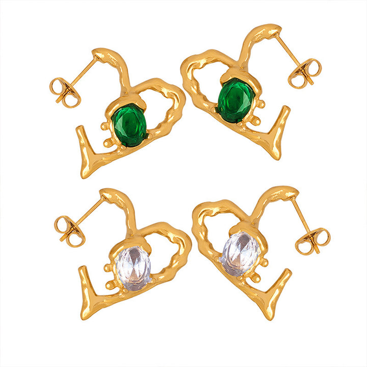 Női divat szív alakú üvegfúró fülbevalók