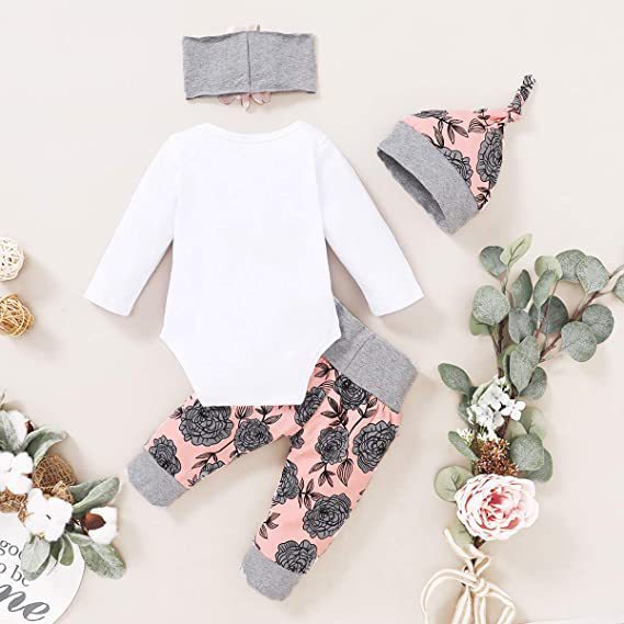 Nyfødt dress baby jente klær jumpsuit blomsterbukser søte