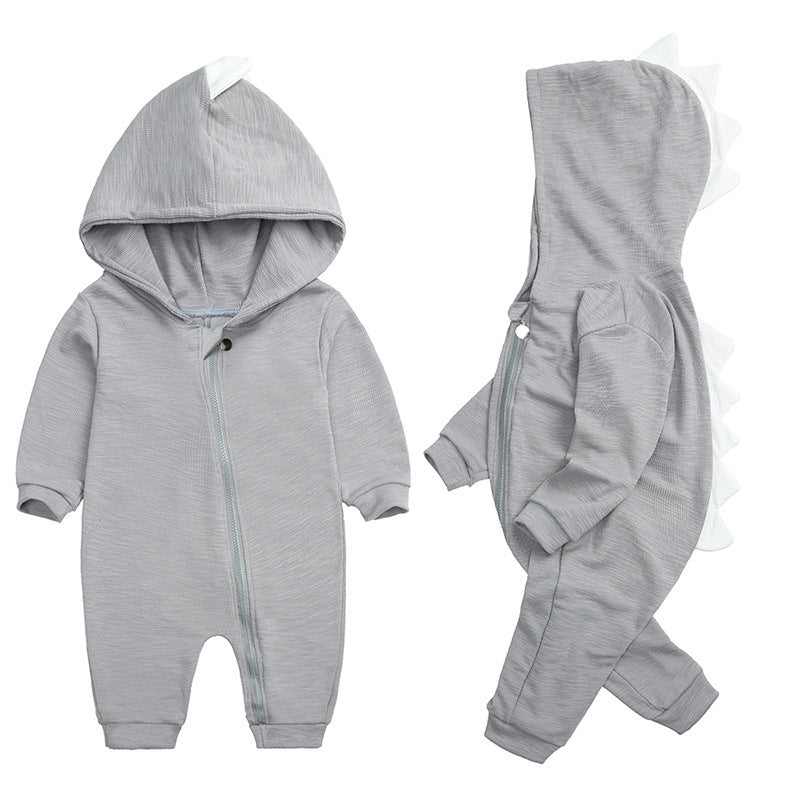 Ny baby långärmad dinosaurie huva bomull onesie