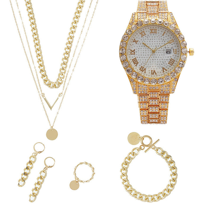 Dameshorloge sieraden 5-delige set Nieuw kwarts Kijk Gift Suit pols horloge