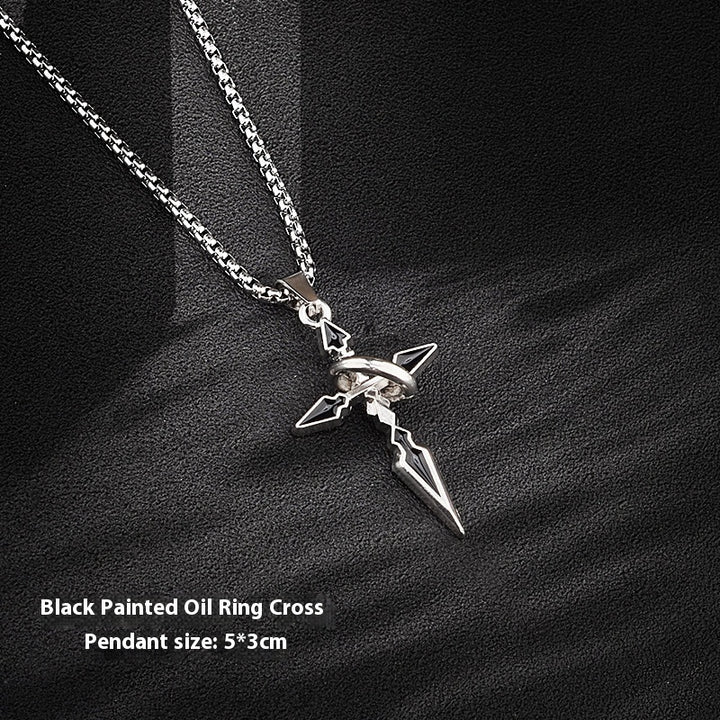 Drop Oil Single Circle Black Cross Pendant Necklace