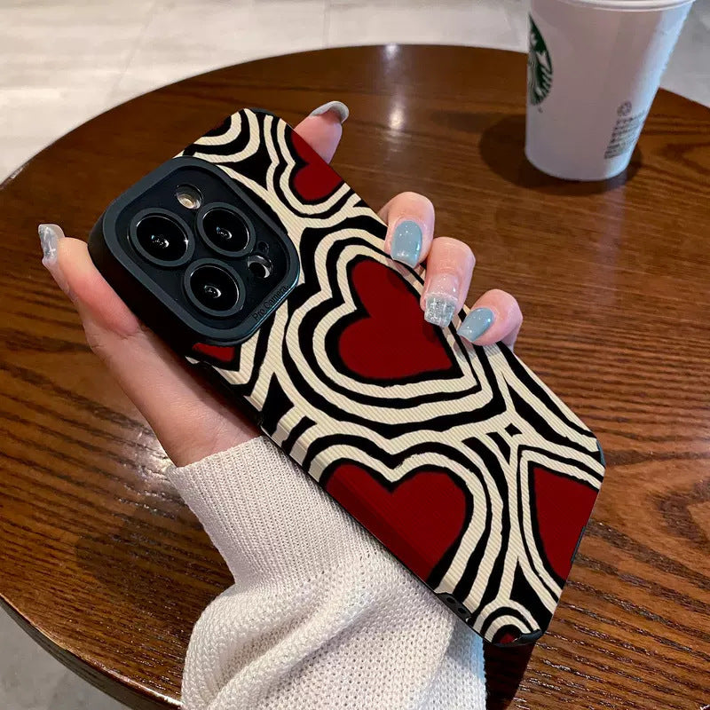 Vertical Stripes Heart-shaped & Red Silicone Phone Case