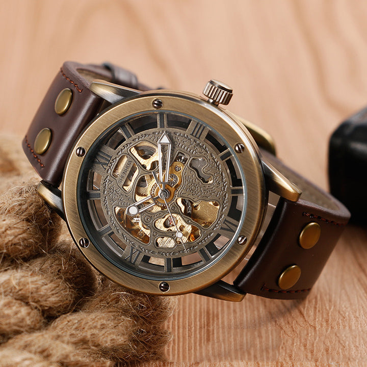 Shenhua Men's Fashion Hollowed Retro Automatic mécanique Automatique