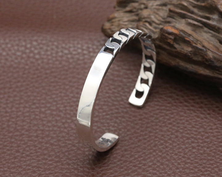 Women's S925 Sterling Silver Retro Opening Distressed Simple Bracelet