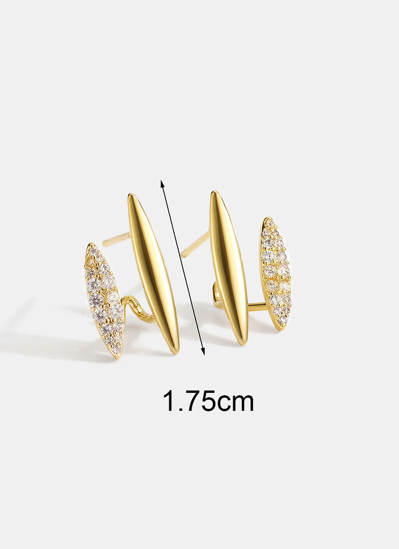Micro-inlaid Pointed Double-layer Stud Earrings Female Silver Needle
