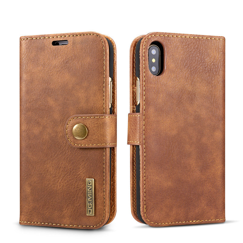 Cowhide Two-fold Split Adsorption Mobile Phone Leather Case