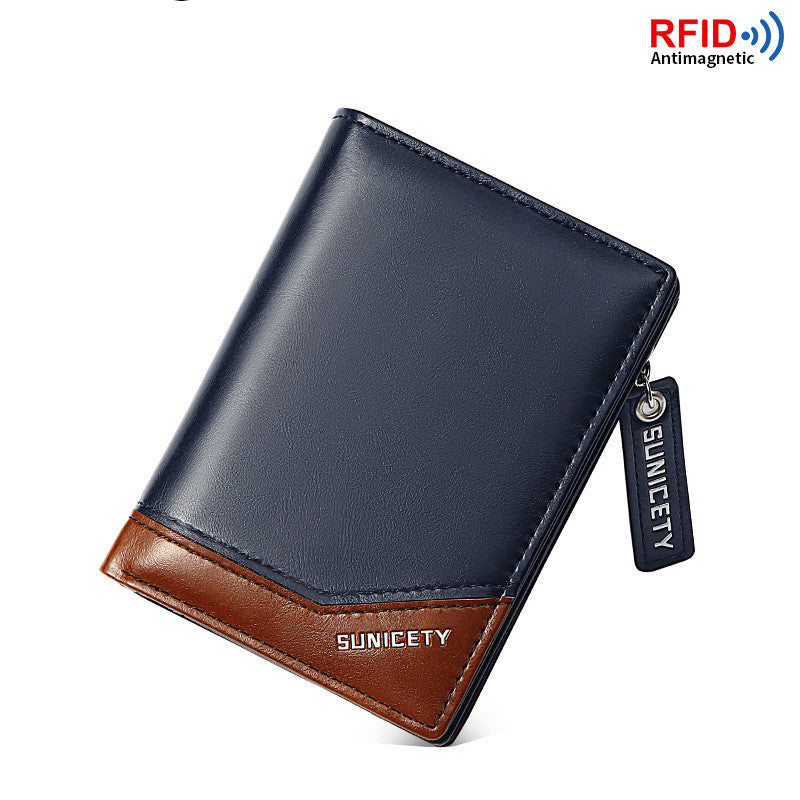 PU Leather Multifunctional Zipper Short Men's Wallet