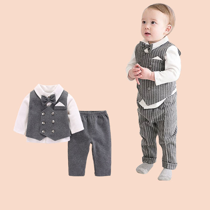Bebek yeni tarzı beyefendi yakışıklı bölünmüş kıyafetler