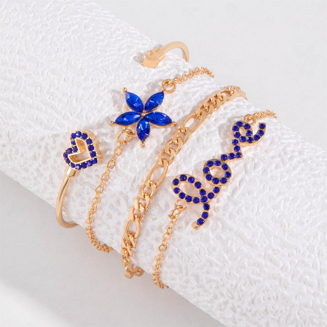 4 stcs blauwe bloem liefde vlinderarmband ingesteld met strass Design Valentijnsdag