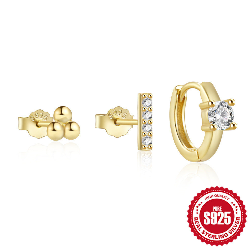 S925 Sterling Silber Fashion Einfache Mini Geometrische glänzende runde achtspitze Sterne Einreihe Zirkon Set Ohrringe