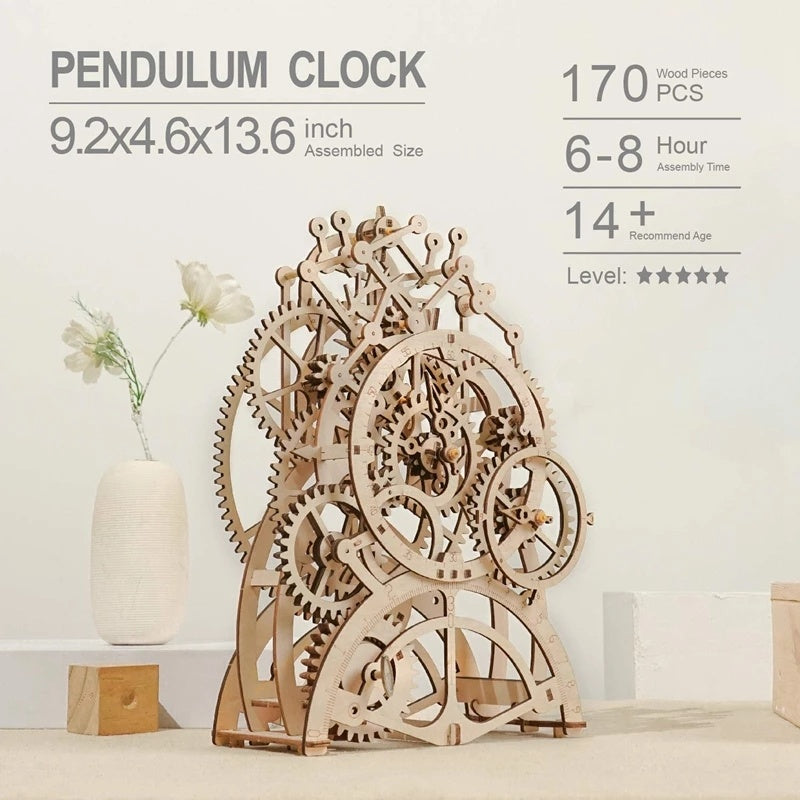 Robotime Rokr Pendulum Clock 170 PCS 3D Träpussel Leksaker Byggnadsblock Kits Monteringspresenter för barn Vuxna Dropshipping