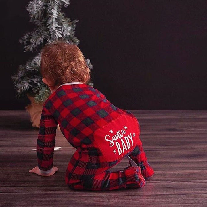 幼児の男の子の女の子クリスマスサンタクリスマスレター格子縞のロンパージャンプスーツの衣装ベビー服冬の服