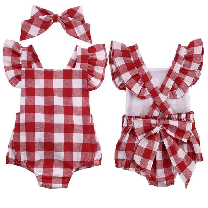 Red Plaid Set Bow Red Plaid Dress Two-piece Suit