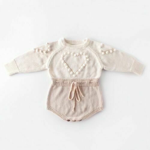 Baby Infant Handmade Love Sweater Knitted Wool Long Sleeve Bodysuit