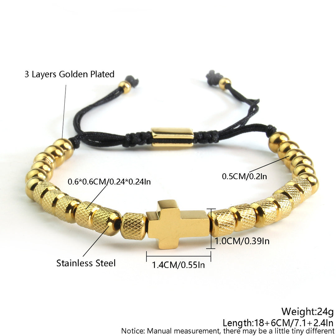 Cross-border Stainless Steel Gold-plated Cross Pineapple Beads Beaded Weave Bracelet