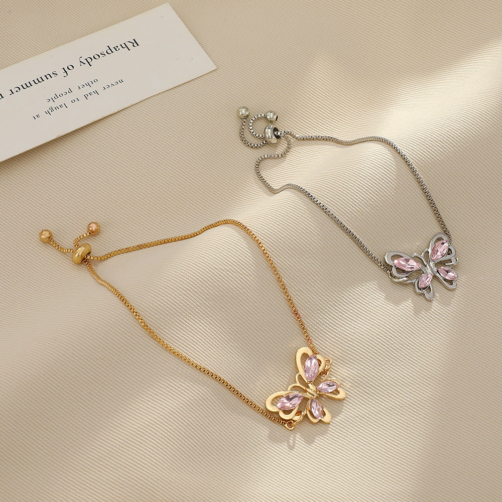 Betaalbare luxe mode roze kristallen holle vlinderarmband