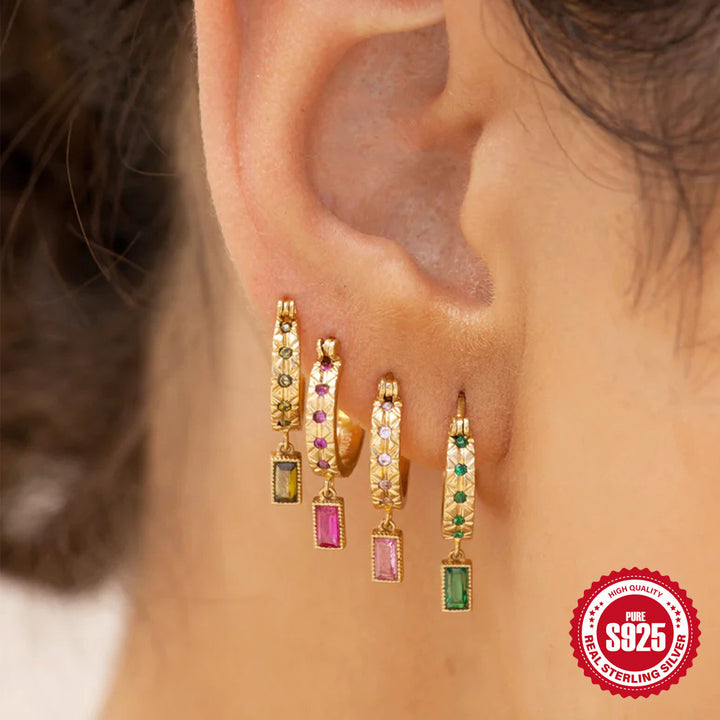 S925 Sterling Silber Buntes Zirkon für Frauen quadratische Ohrhörer Ohrringe