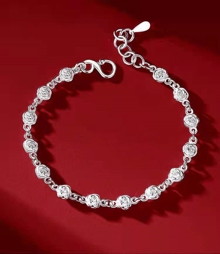 Bracelet argenté Bracelet à fleurs roses Envoyer un cadeau d'amant bijoux en argent
