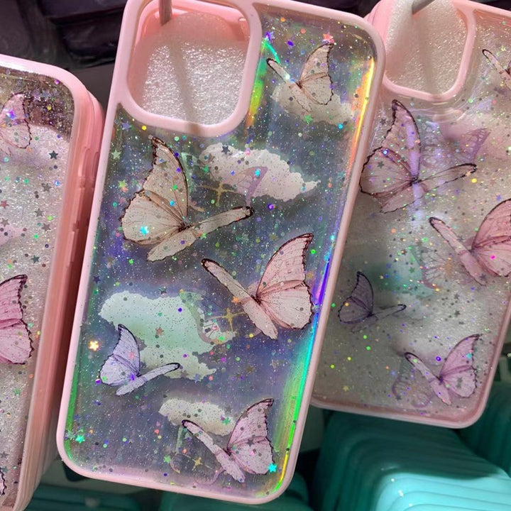 Epoxy glitter vlinder huidvriendelijke telefooncase