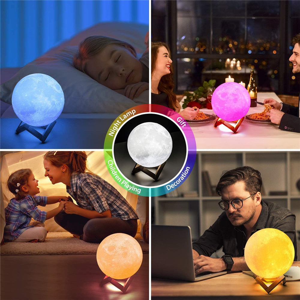 LED NIGHT LAMINES LAMPE LAMPE 3D Impression Moonlight Tiètement Dimmable Dimmable Rechargeable Table de chevet Lampe LEDS ENFANTS LEDS ENFANT