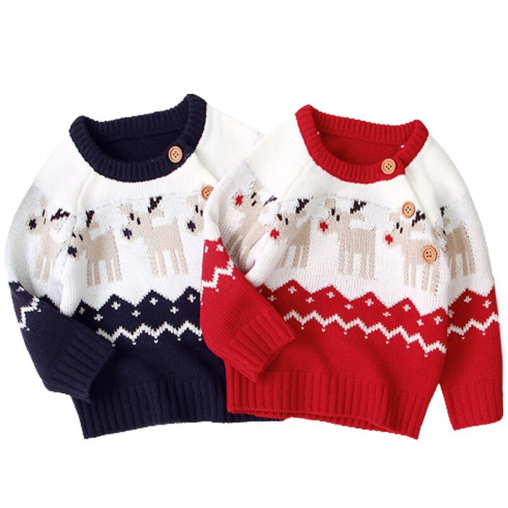 Boys and girls knitted cartoon Christmas elk sweater