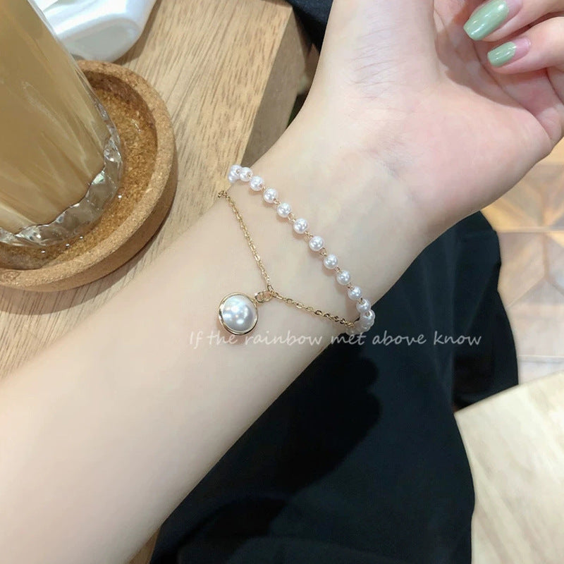 Pulsera de perlas de doble capa simple y versátil Joya de belleza de verano