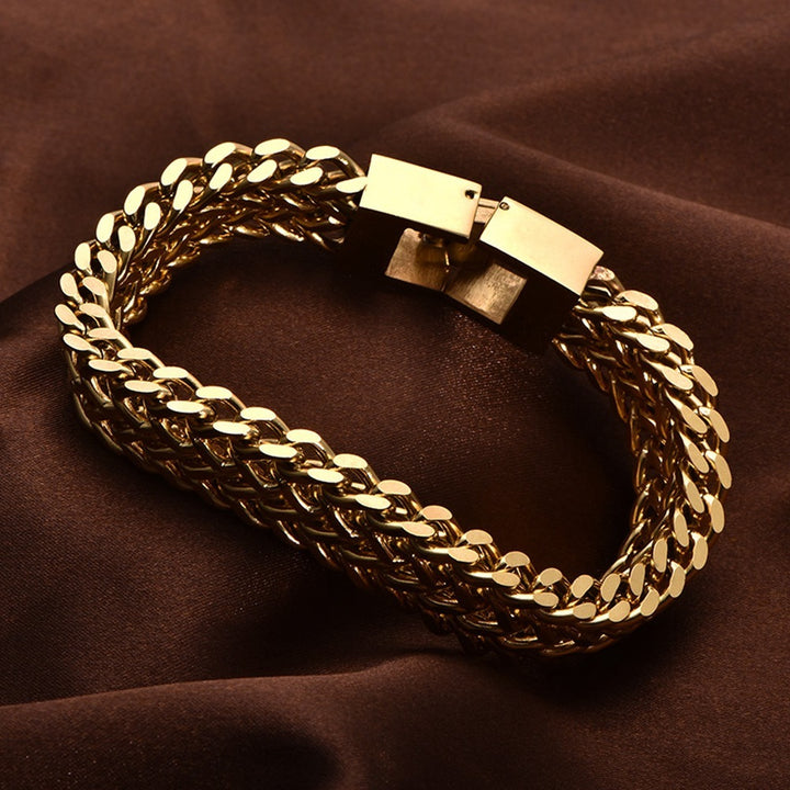 Bijoux en acier inoxydable hommes et femmes bracelet à la chaîne à double couche dorée