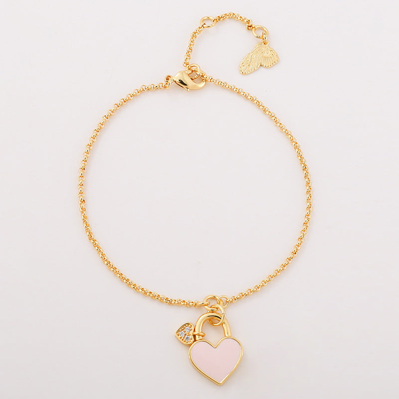 Women's Copper Plating Inlaid Shell Peach Heart Temperamental Bracelet