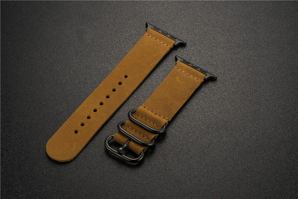 Nubuck Leather Three-Ring Pin Buckle Watch Strap