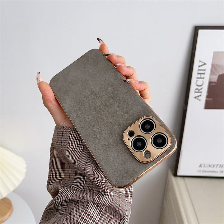 Electroplated Sheepskin Phone Case Metal Lens Fall Protection Case