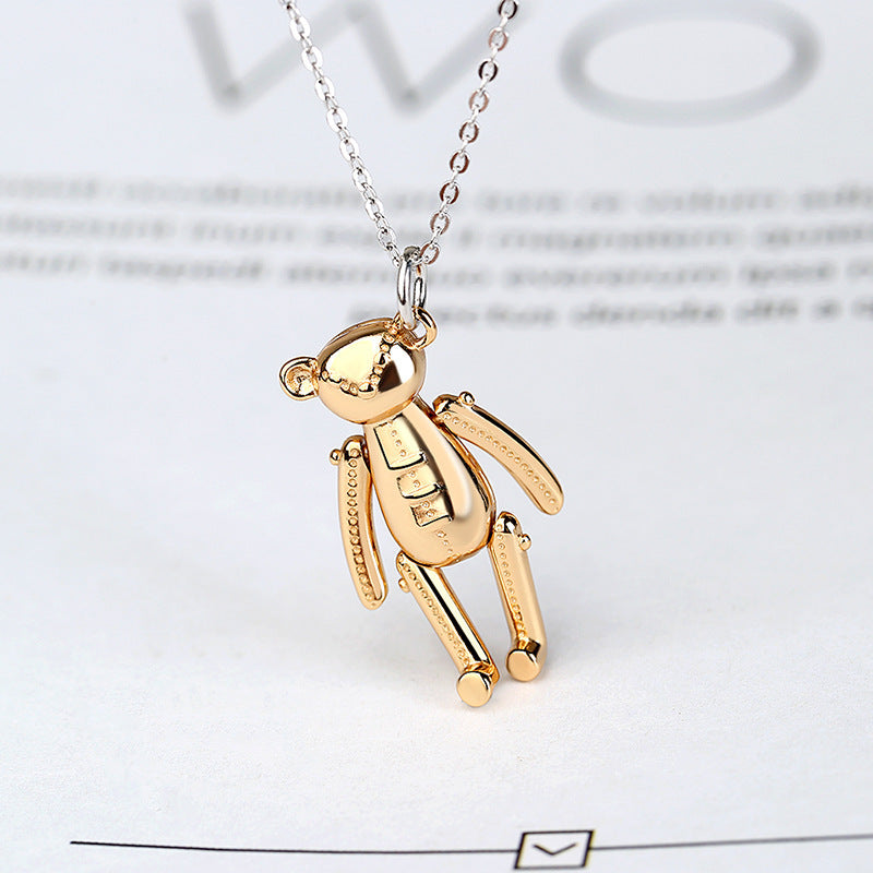 Simple Three-dimensional And Cute Teddy Bear Pendant Necklace Women