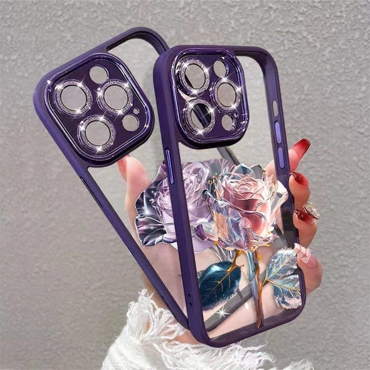 Caja de teléfono de rosa de paquete completo con película de lente