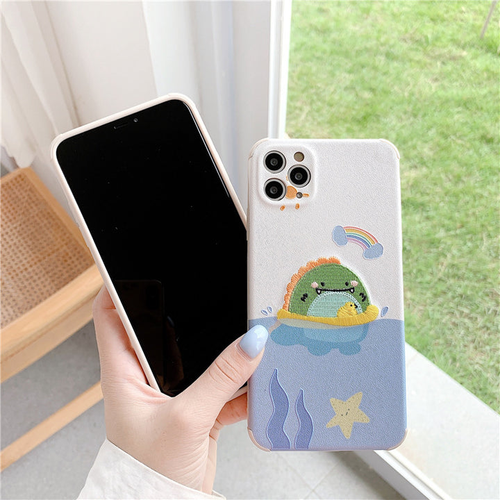 Embroidery Cartoon Swimming Small Dinosaur Phone Case Soft
