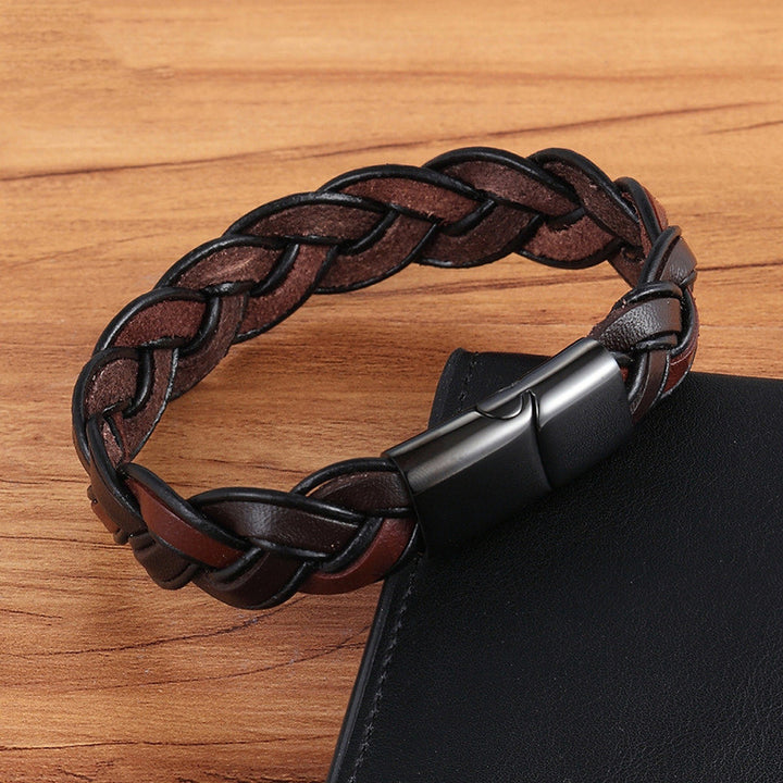 Brazalete de cuero de acero inoxidable de moda para hombres