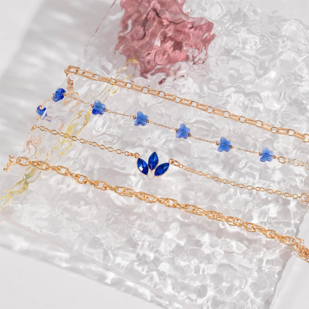 4dcs kék virág szerelem pillangó karkötő strasszokkal tervezve a Valentin -napot