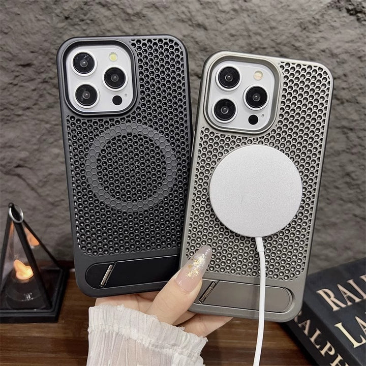 Bracket Phone Case Suitable Grid Cooling Magnetic Suction