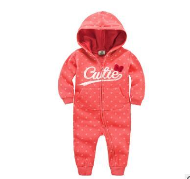 Baby onesies autumn and winter baby clothes baby plus velvet hood long-sleeved romper romper children's clothing