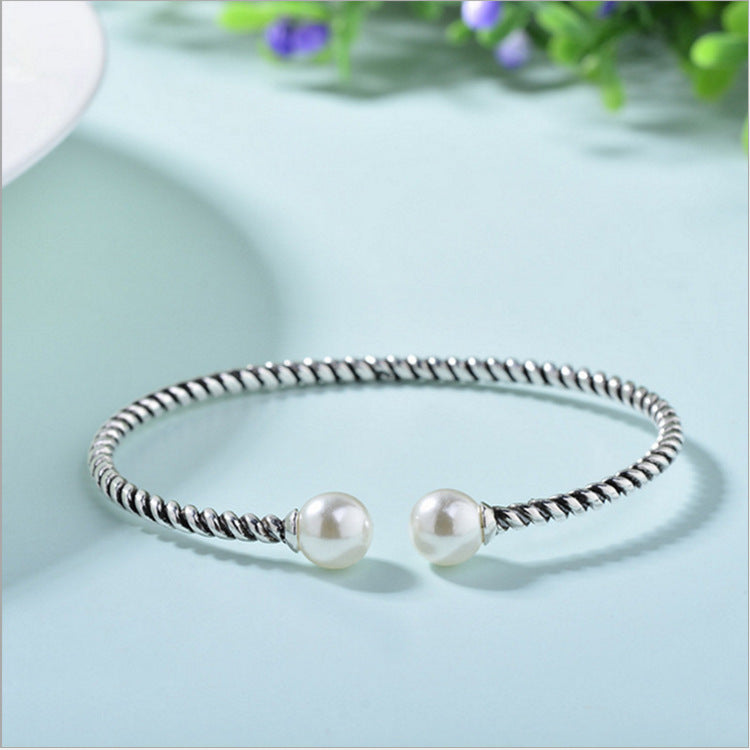 Thaise vintage Thaise zilveren stijl Twist Pearl -armband