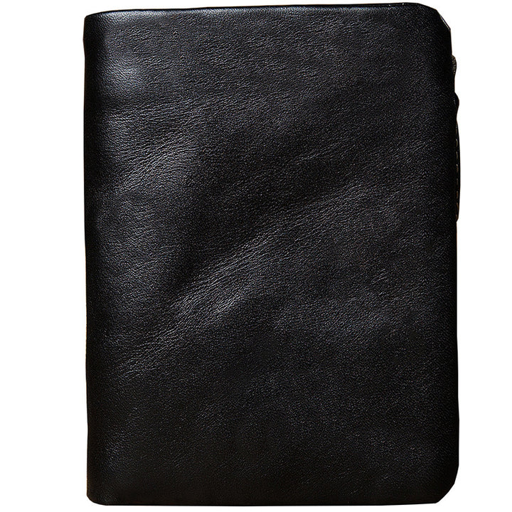 Men's Short Genuine Leather Vertical Casual Zipper Wallet