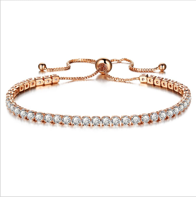 Europäische und amerikanische grenzüberschreitende exklusive Schmuck eingelegtes Kristall Push-Pull-Armband Damen Gold Full Diamond Einreihen Schmuck Großhandel Großhandel