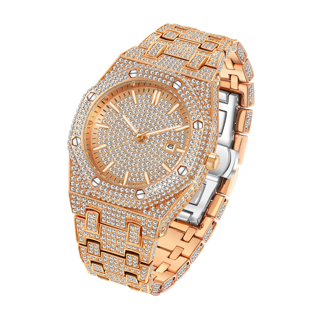 Fashion Rap Ice Hip Hop Full Diamond Diarm Dial Quartz Ceas pentru bărbați