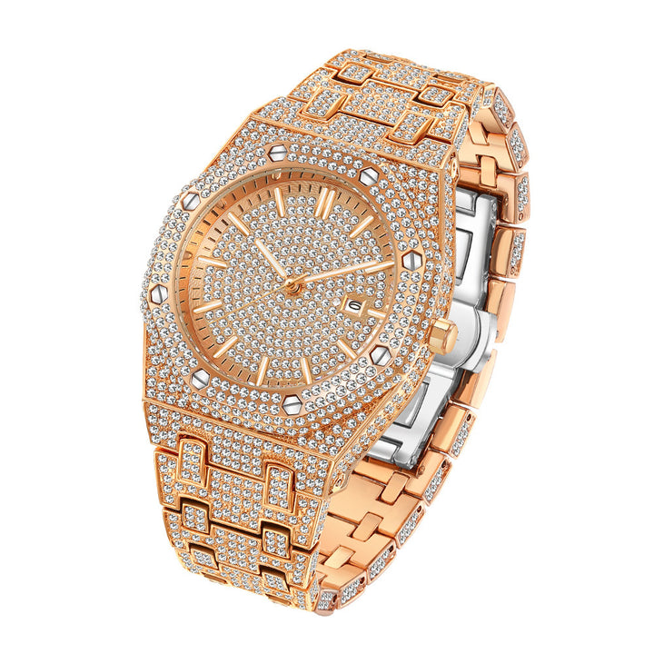 Fashion Rap Ice Hip Hop Full Diamond Large Calan Quartz Watch pour hommes