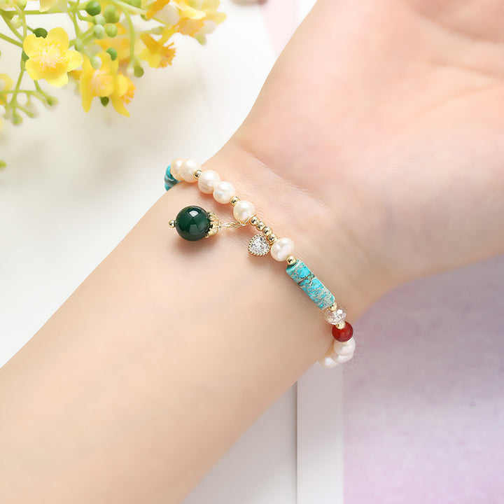 Natural Freshwater Pearl Color Matching Agate Turquoise Bracelet