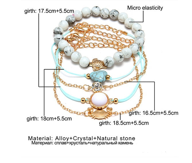 Bracelet tissé de style européen et américain Love Turtle Turtle Geometric Round Diamond Set de cinq ensembles de bracelet
