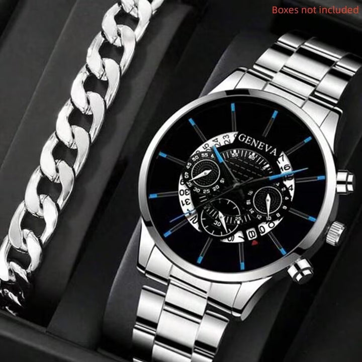 Calendrier en acier ceinture grand cadran quartz montre des hommes