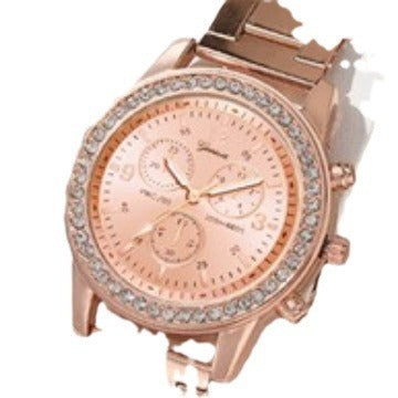 Dames met drie ogen quartz diamant-ingebedde horloge