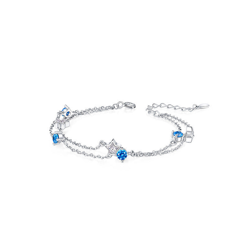 Pulsera de estrella de círculos dobles Fashion Fashion Blue Diamond