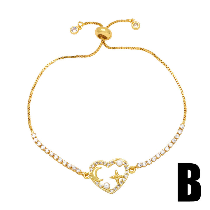 Geometric Heart Shape Pearl Zircon Bracelet Simple